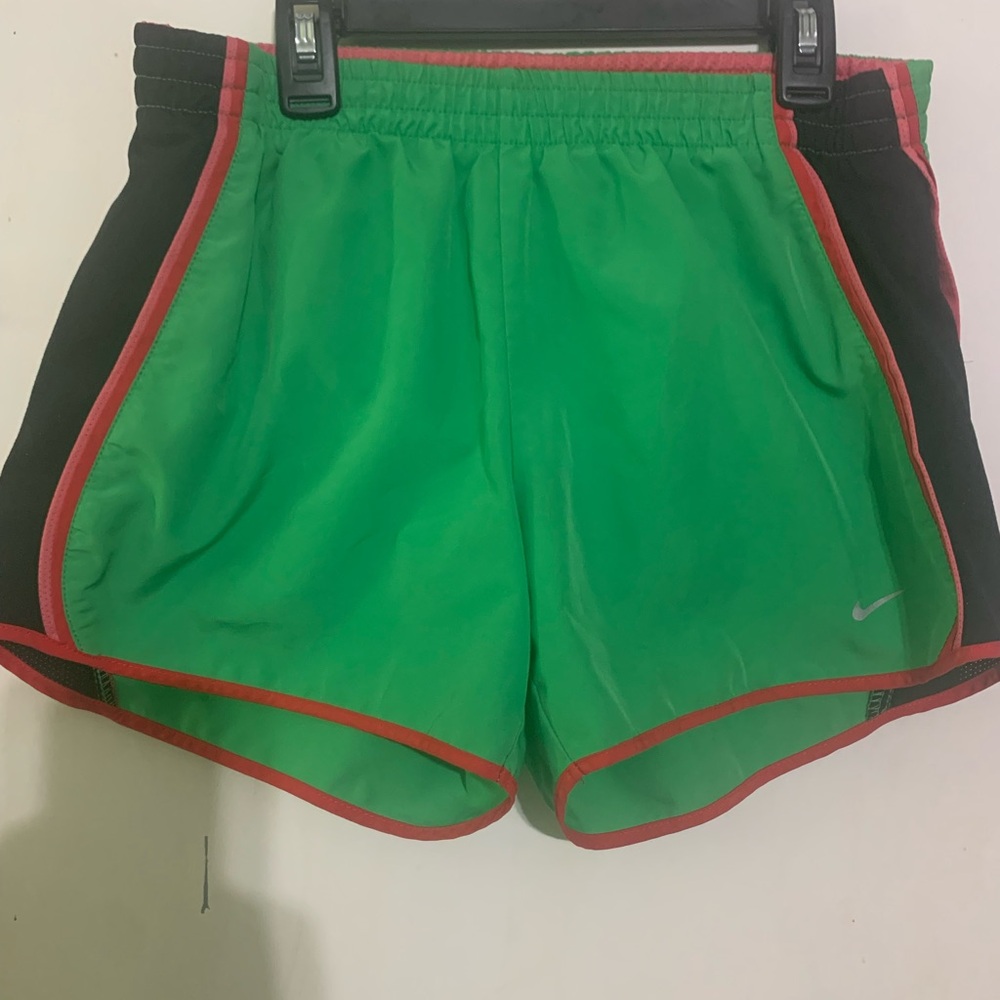 Nike Women's Green Running Shorts with Red Trim